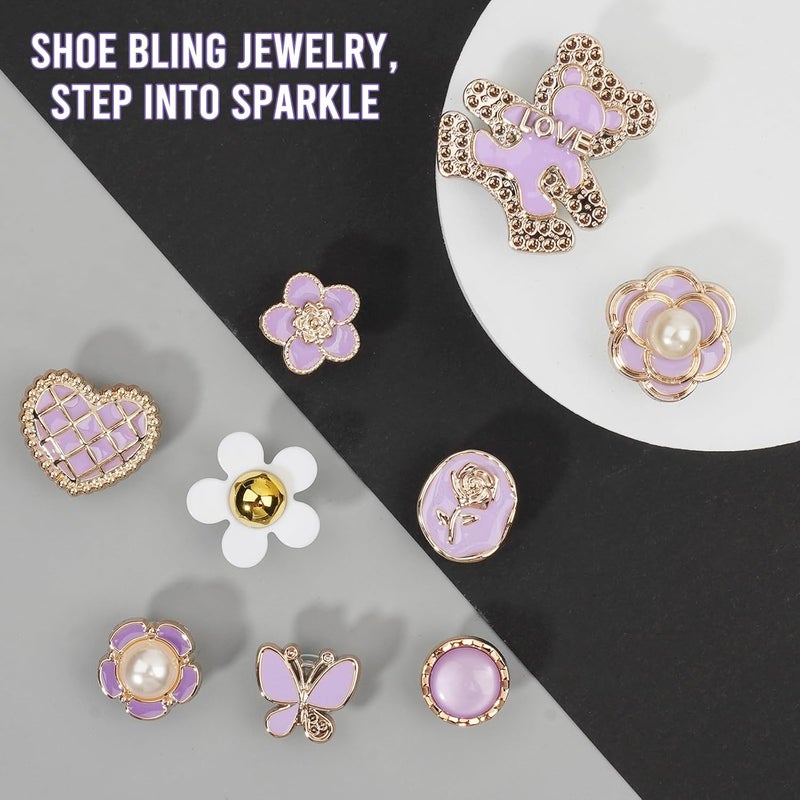 Lugailly Bling Shoe Charms for Girls and Women, Girly Gold Shoe Charms for Clog Sandals, 24 PCS Glitter Pearl Flower Shoes Decoration Bulk, Shoes Chains Pins Charm Accessories - Image 5